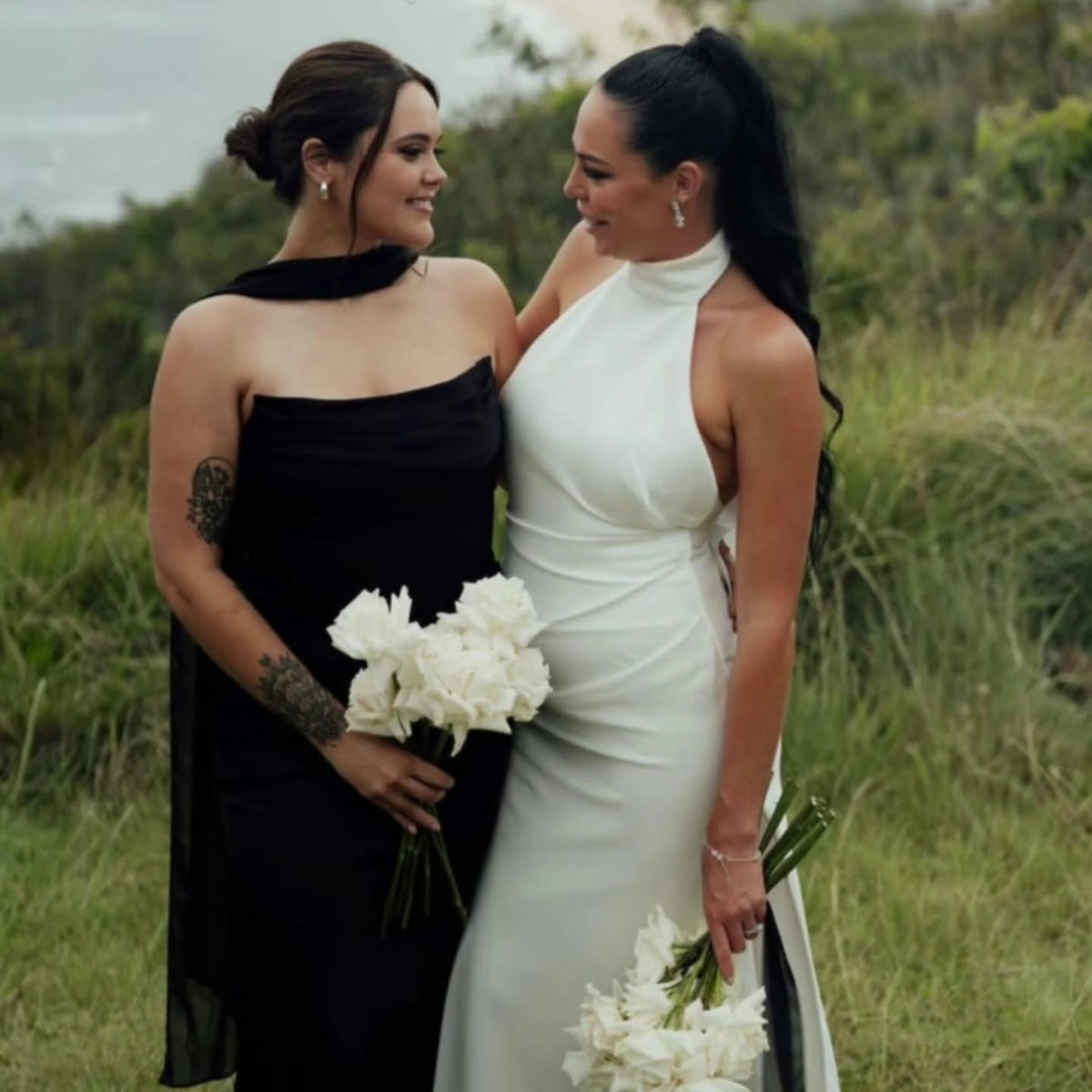 Bride and bridesmaid with styled hair, Central Coast wedding