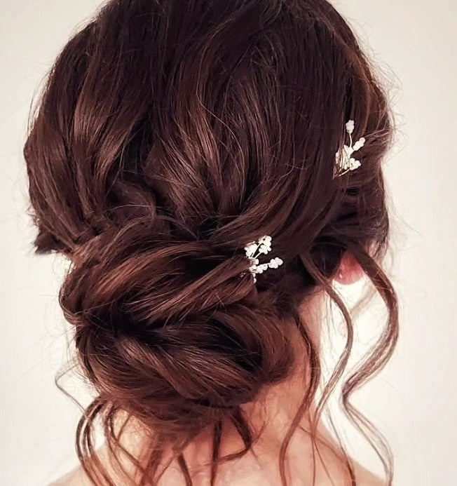 Rich brunette bridal half-up style with pearl hair pins – NED.K HAIR