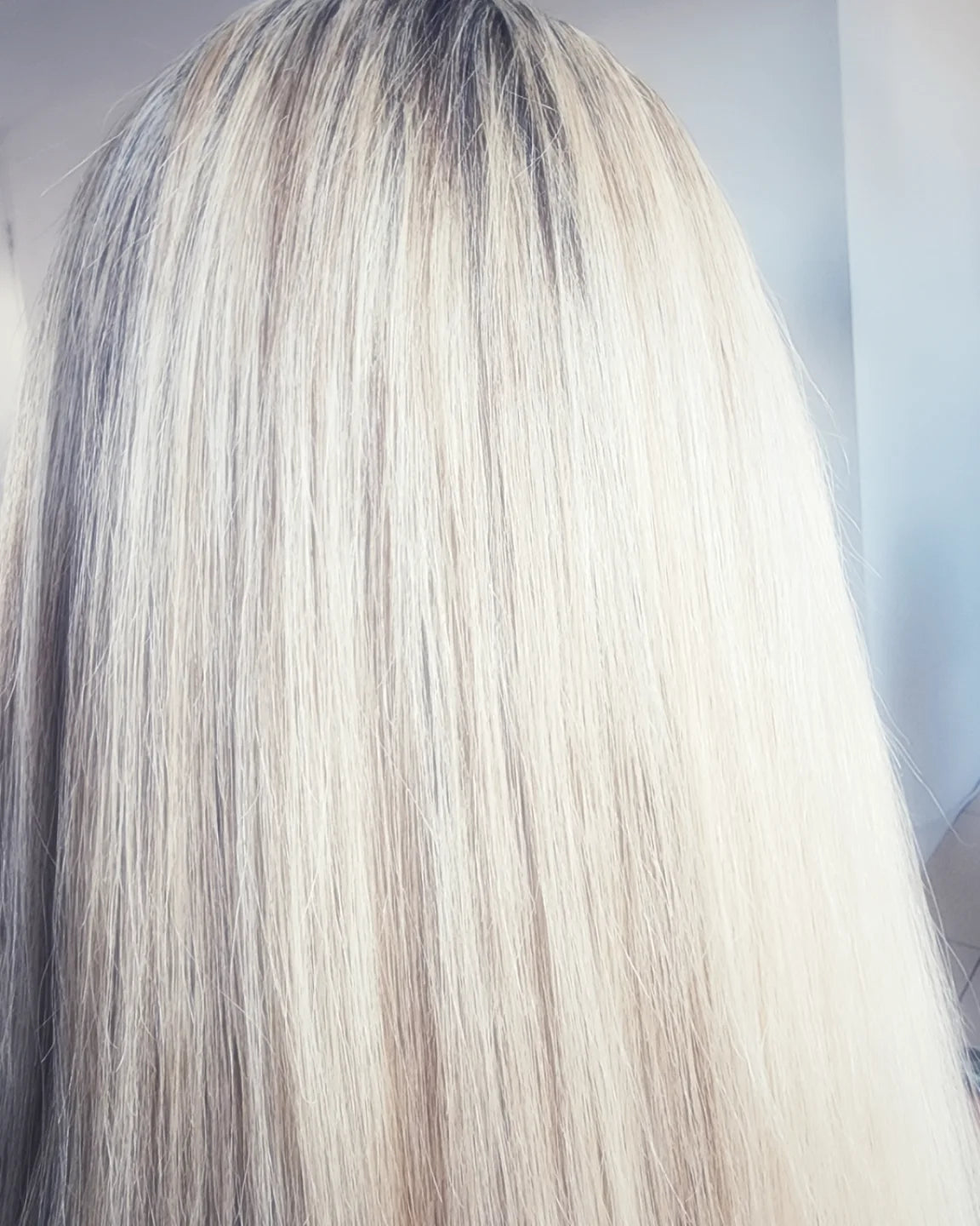 Bright platinum blonde with a soft shadow root by NED.K HAIR, mobile hairdresser Central Coast NSW