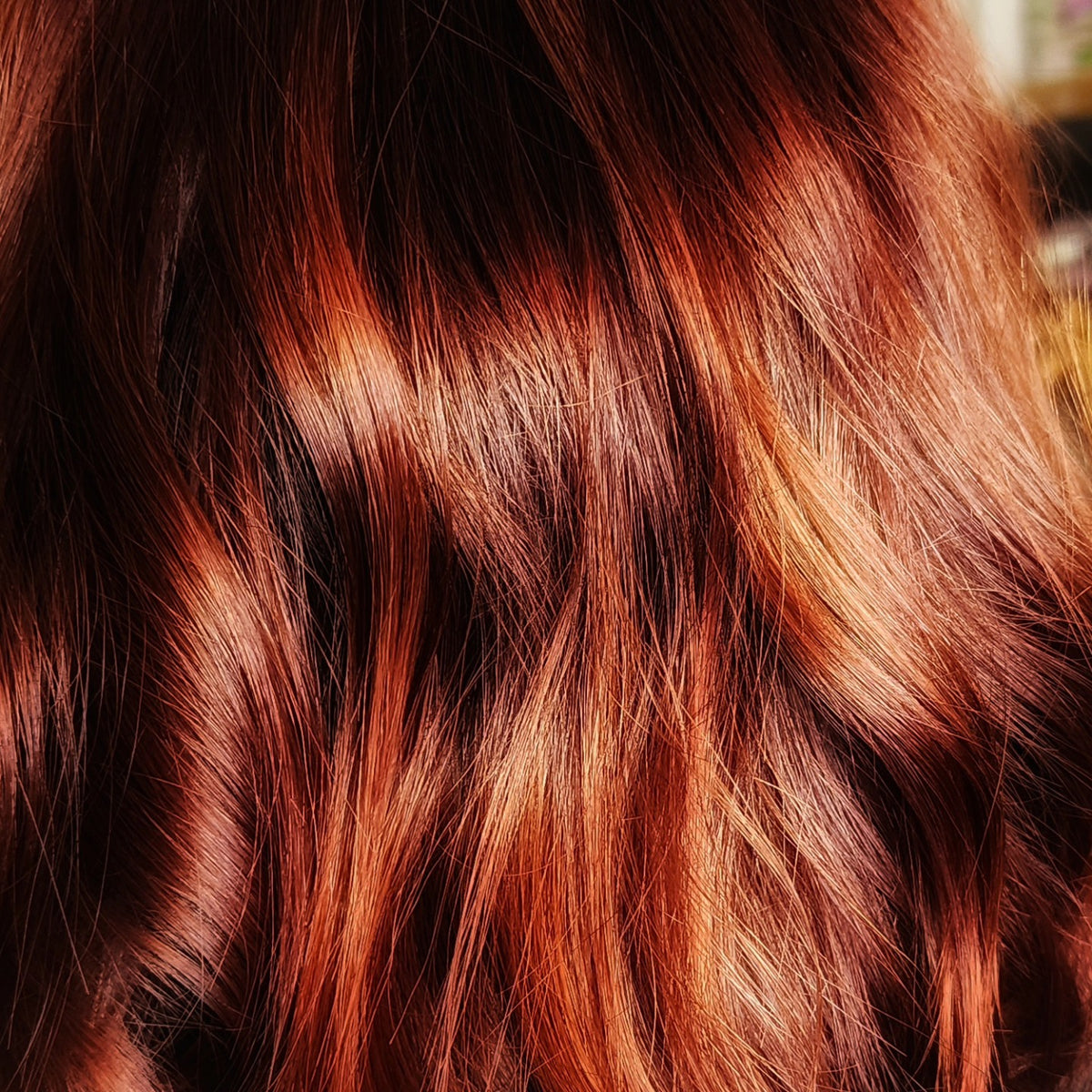 Rich auburn copper hair colour – Central Coast mobile hairdresser
