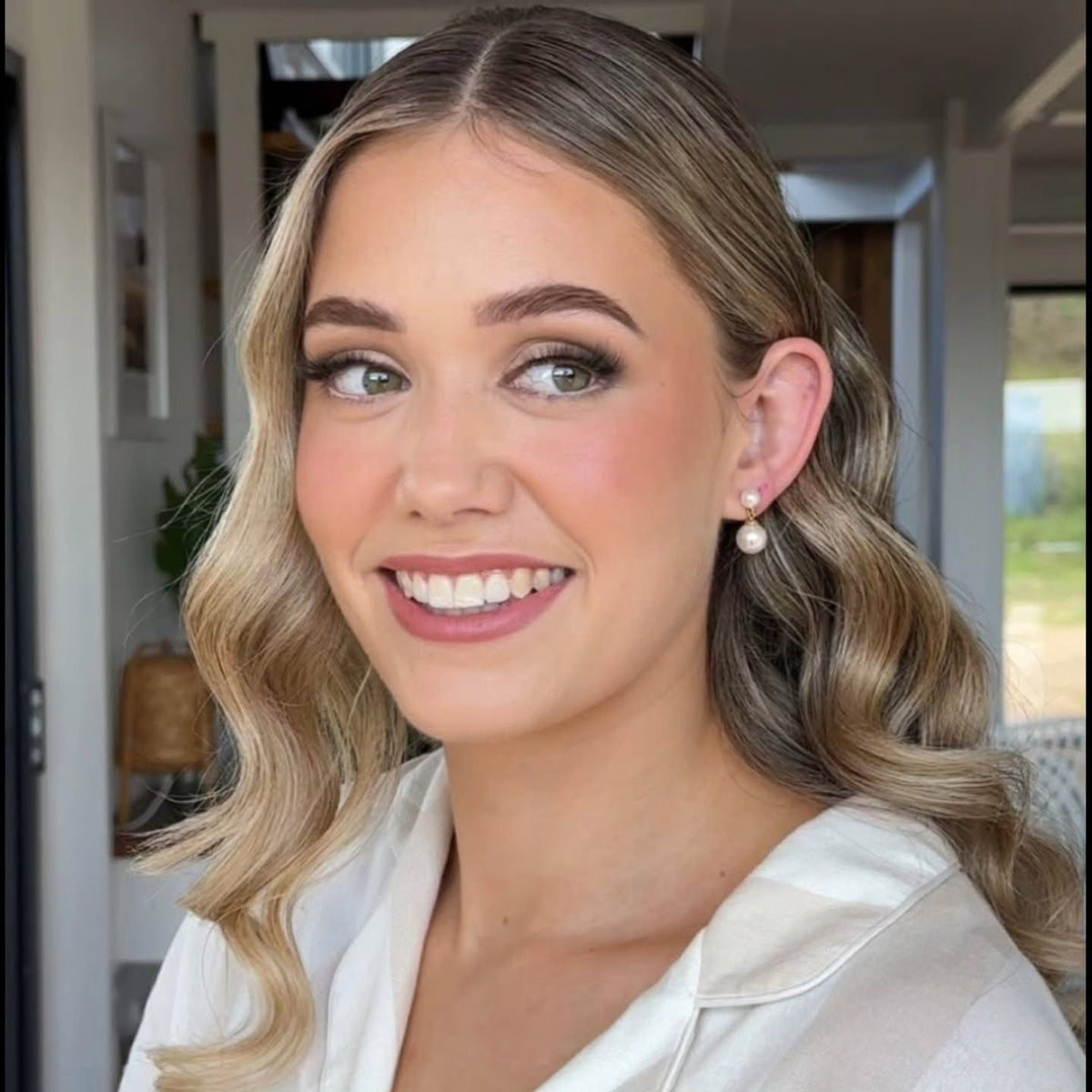 Soft blonde waves styled for a formal event – Central Coast mobile hairdresser