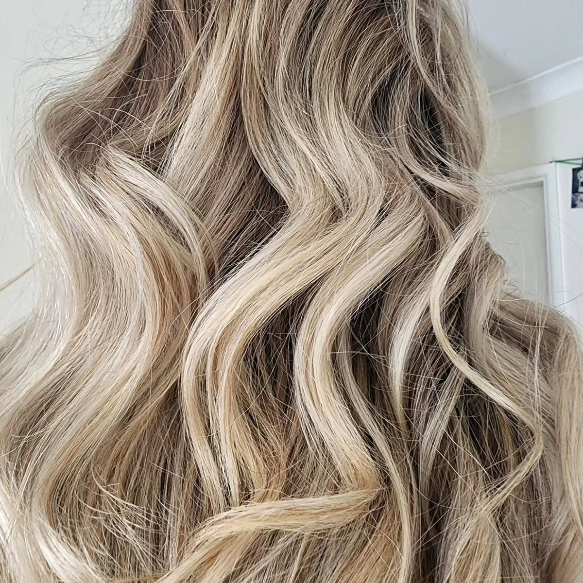 Mushroom blonde balayage waves by NED.K HAIR, mobile hairdresser Central Coast NSW